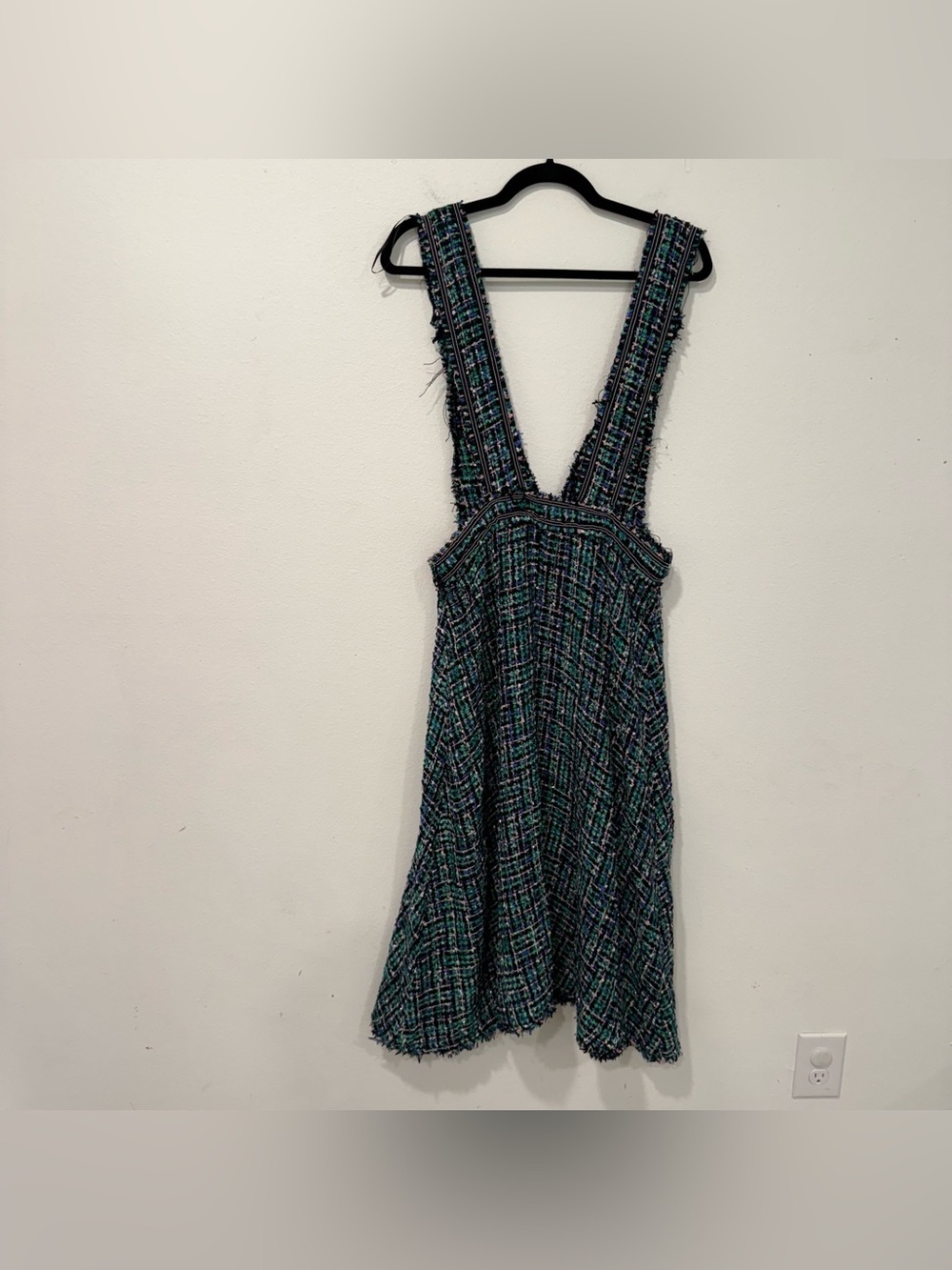 Zara Green Tweed Deep V Plunge Overall Midi Dress S - Picture 7 of 7